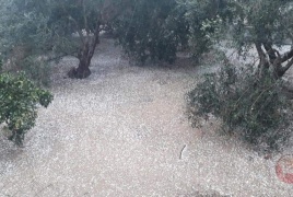 صور- اراضٍ تفترش بحبات البرد في غزة