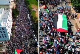 شارك نحو 300 ألف  شخص في مظاهرة حاشدة في لندن دعما لفلسطين في الذكرى الأولى للعدوان على غزة