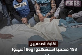 أعلنت نقابة الصحفيين ان  193 صحفيا استشهدوا منذ بدء العدوان على شعبنا .