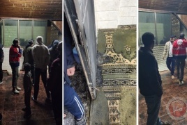 مستوطنون يحرقون مسجدا في قرية مادما جنوب نابلس