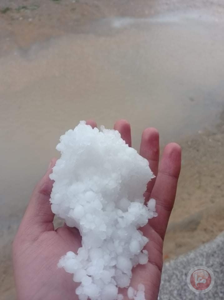 صور- اراضٍ تفترش بحبات البرد في غزة