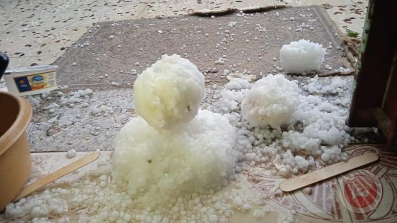 صور- اراضٍ تفترش بحبات البرد في غزة