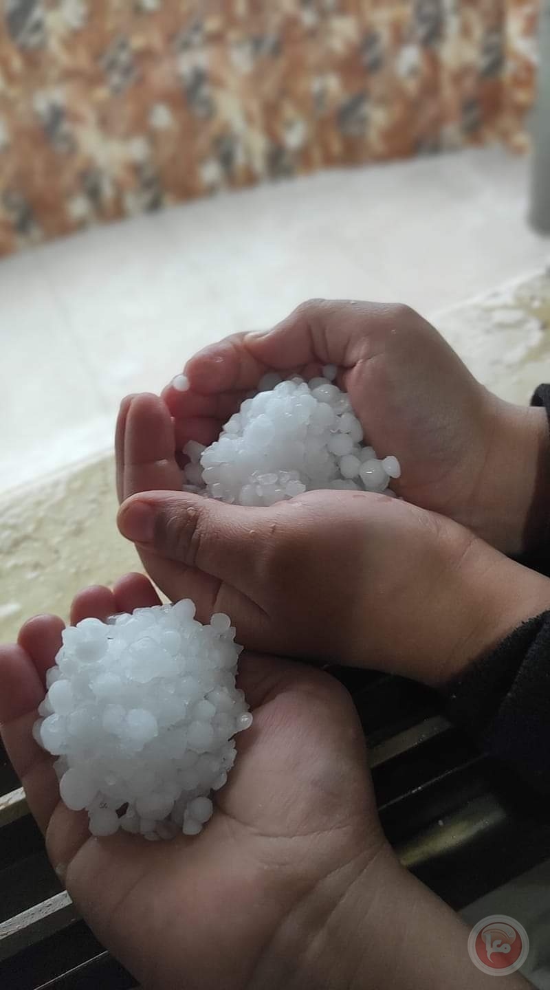 صور- اراضٍ تفترش بحبات البرد في غزة