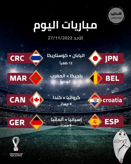 جدول مباريات اليوم من بطولة كأس العالم 2022 بتوقيت فلسطين